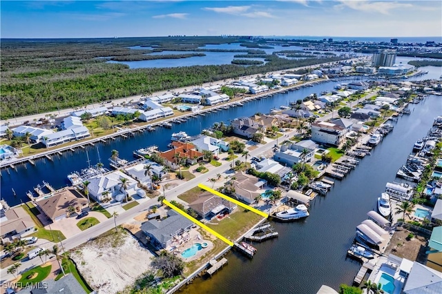 bird's eye view featuring a water view