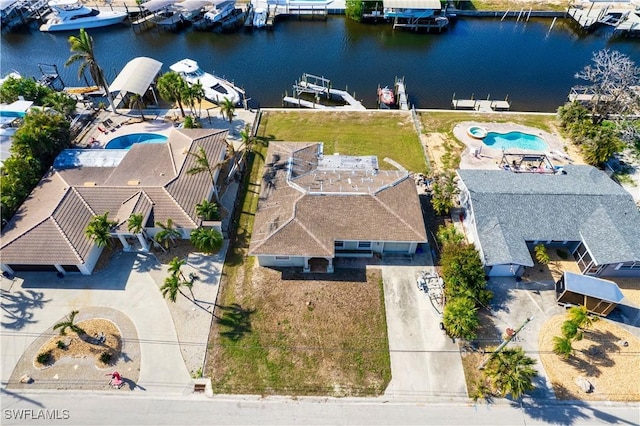 aerial view with a water view