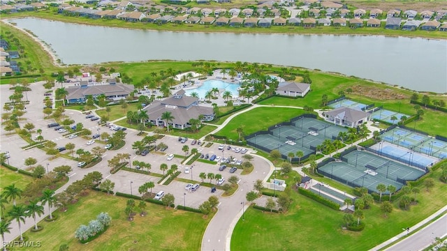 aerial view with a water view