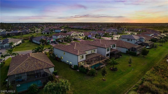 view of aerial view at dusk