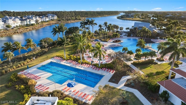 aerial view with a water view