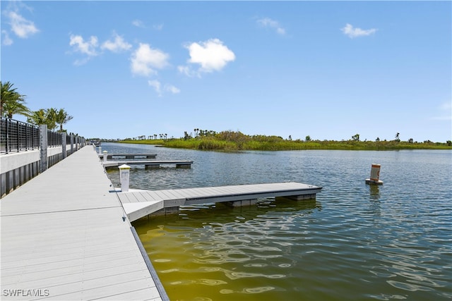 view of dock with a water view