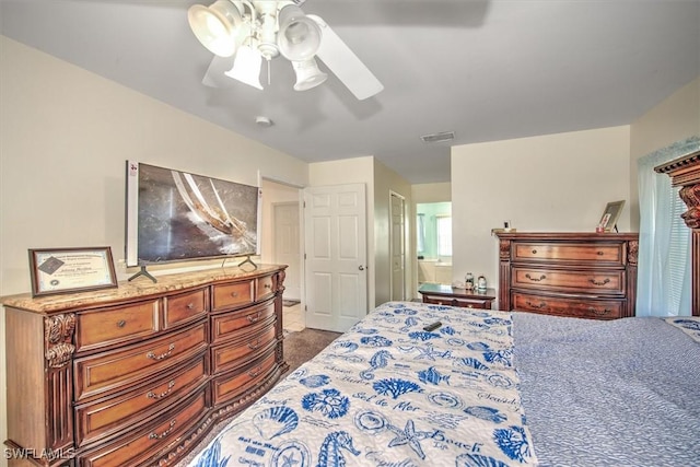 bedroom with carpet flooring and ceiling fan