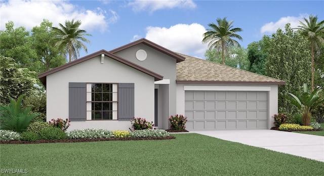 view of front of home with a garage and a front yard