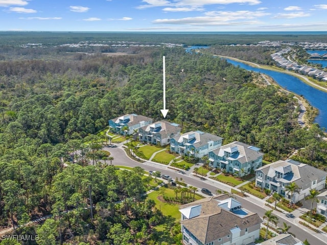 aerial view with a water view