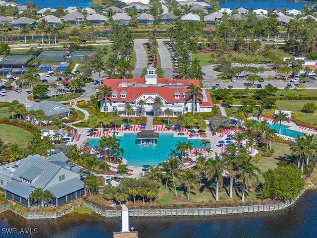 bird's eye view featuring a water view