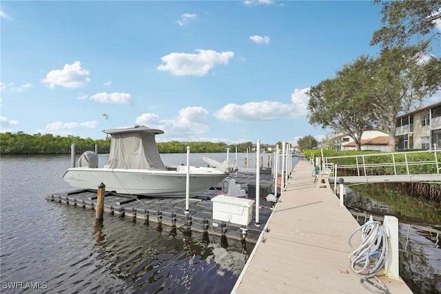 view of dock with a water view