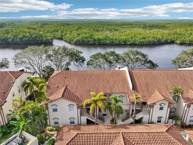 aerial view with a water view