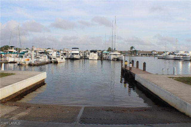 view of dock with a water view