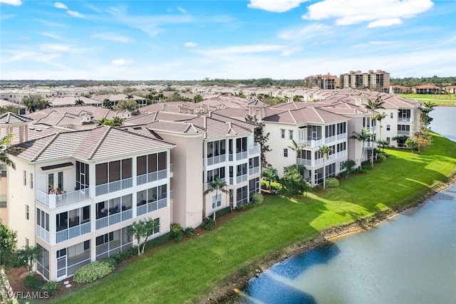 aerial view with a water view