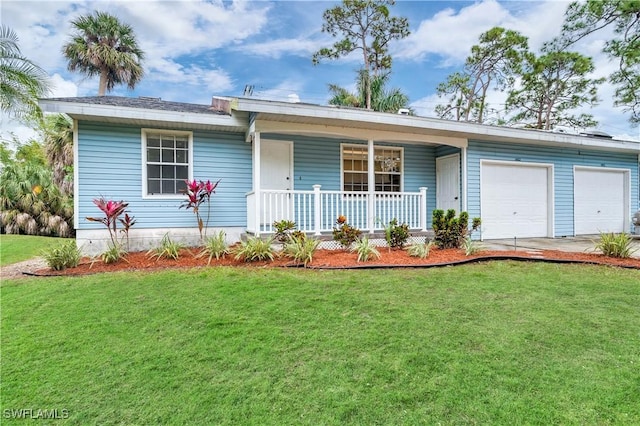 1482 La Petite Ct, Naples, FL 34104 - ranch-style home with covered porch, a garage, and a front yard