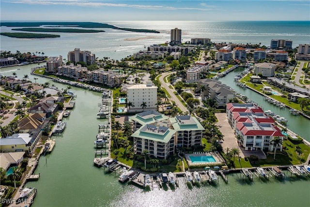 bird's eye view featuring a water view