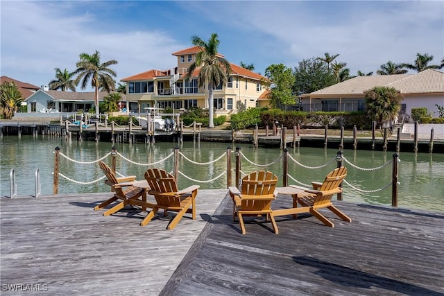 dock area with a water view