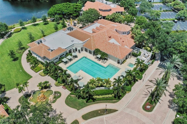 aerial view with a water view