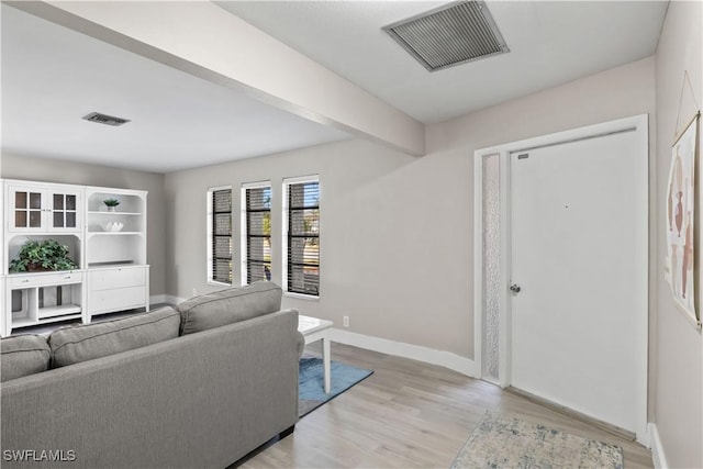 living room with light hardwood / wood-style flooring