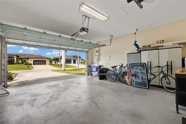 garage with a garage door opener