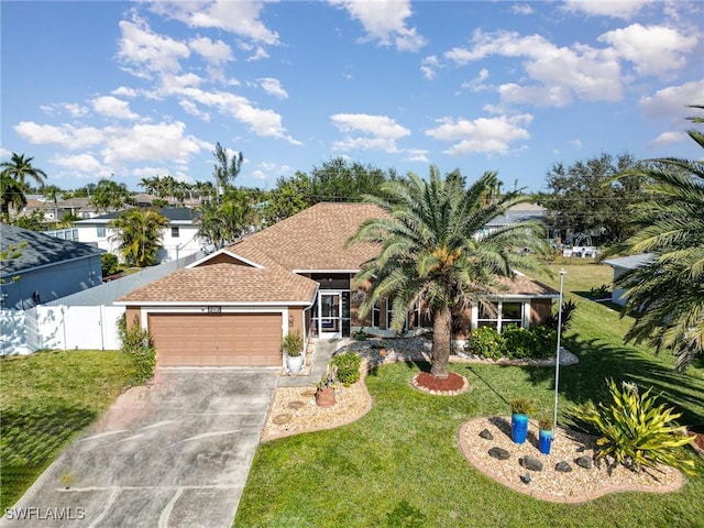 view of front facade featuring a garage and a front yard