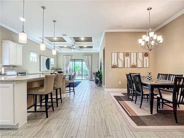 20462 Misty Woods Ct, Estero, FL 33928 - dining area featuring ornamental molding, baseboards, light wood-style flooring, recessed lighting, and a chandelier