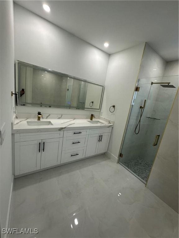 bathroom featuring vanity and walk in shower