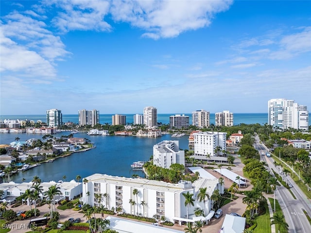 bird's eye view featuring a water view