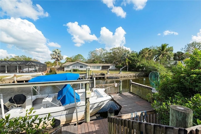 dock area featuring a water view