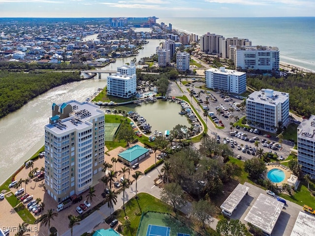 bird's eye view featuring a water view