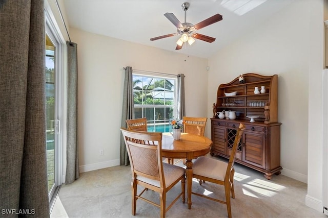 dining area featuring ceiling fan