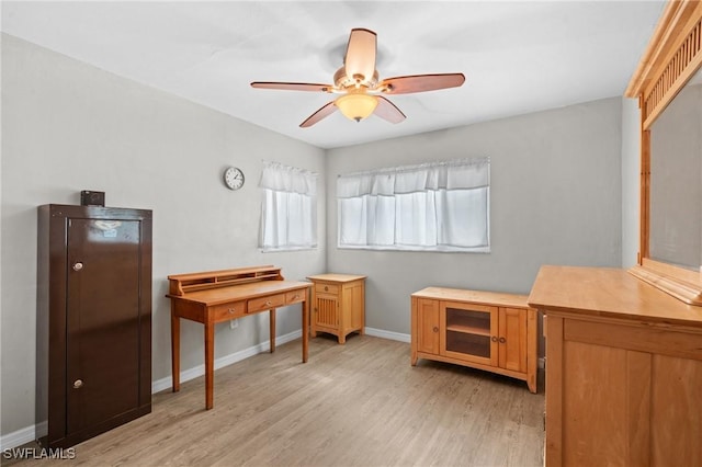 miscellaneous room with ceiling fan and light hardwood / wood-style floors