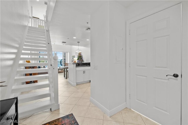 interior space with tile patterned flooring and sink