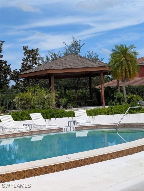 view of pool featuring a gazebo