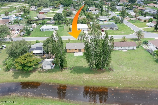 bird's eye view featuring a water view