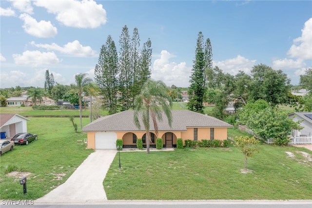 view of front of property with a garage and a front yard