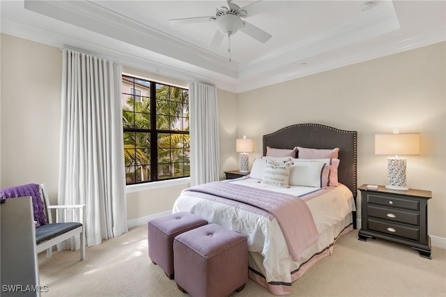 2550 Marquesa Royale Ln Unit 8-101, Naples, FL 34109 - bedroom with a tray ceiling, light colored carpet, and ornamental molding