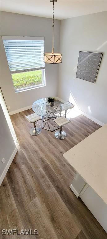 unfurnished dining area with dark hardwood / wood-style floors