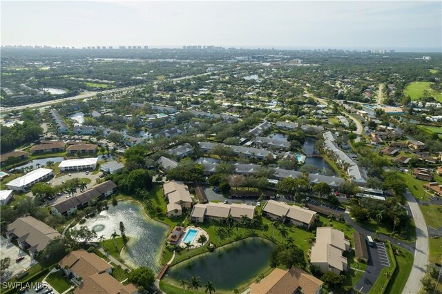 aerial view with a water view