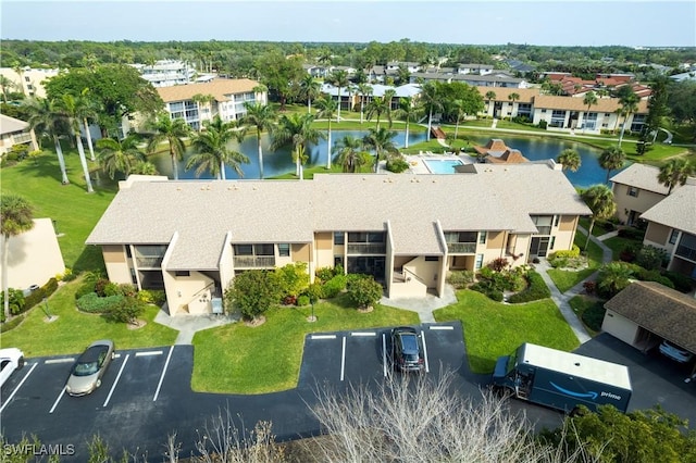 aerial view with a water view