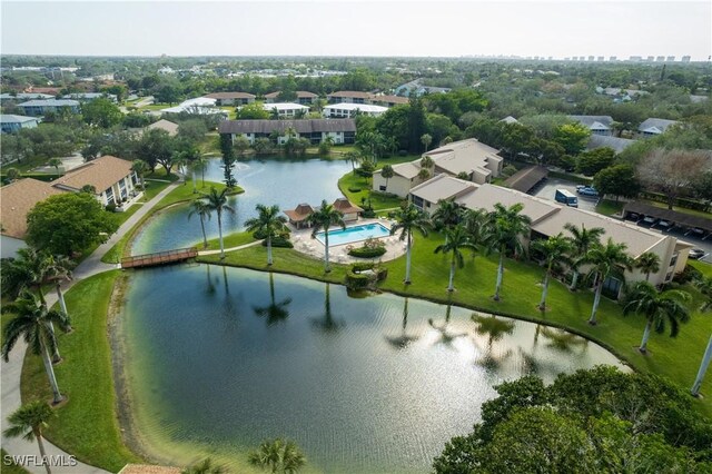 aerial view featuring a water view