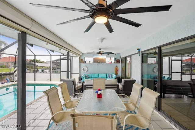 interior space featuring ceiling fan