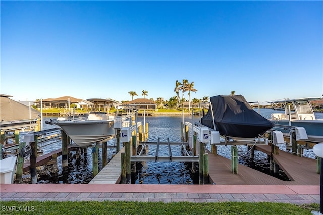 view of dock featuring a water view