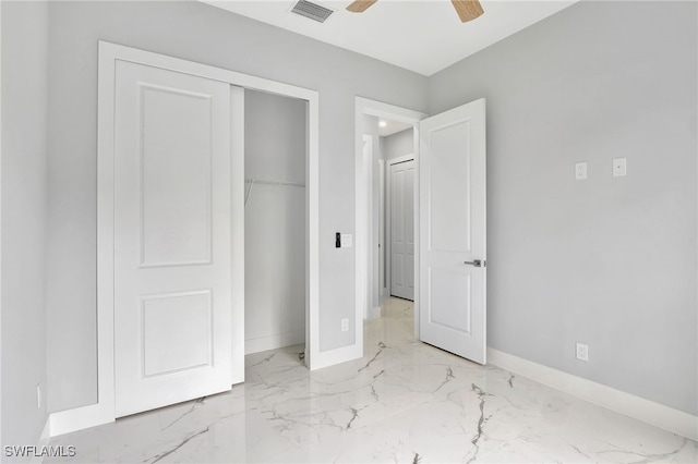 unfurnished bedroom with ceiling fan