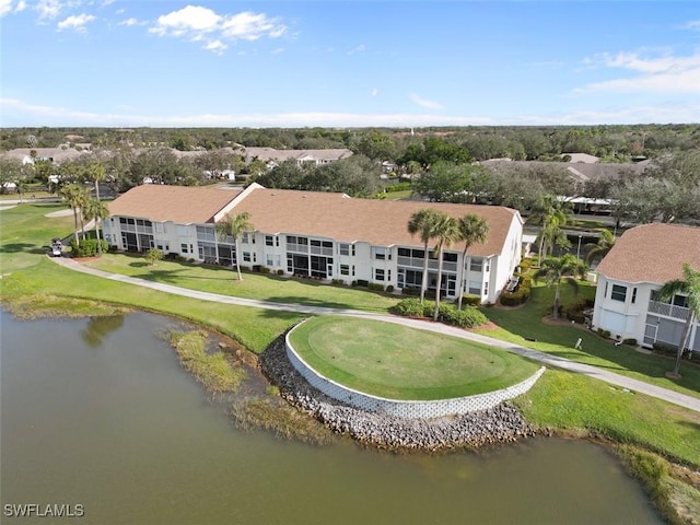 aerial view with a water view