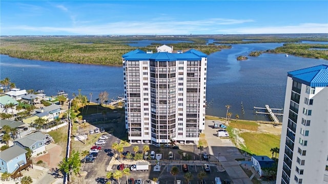 bird's eye view featuring a water view