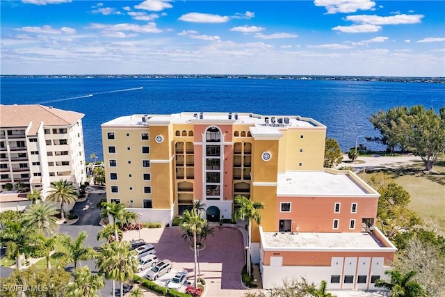 aerial view with a water view