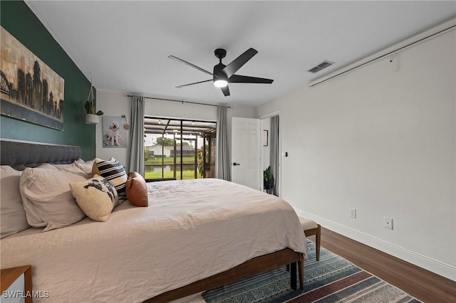 bedroom featuring ceiling fan and wood-type flooring