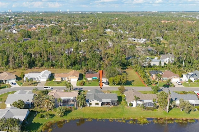 drone / aerial view featuring a water view