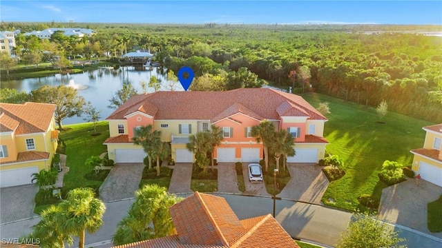 bird's eye view featuring a water view