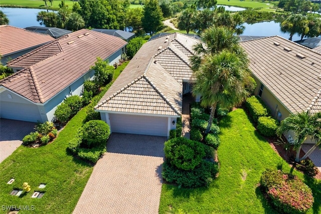 aerial view with a water view