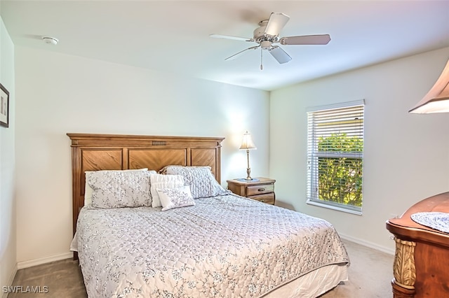 bedroom featuring carpet flooring and ceiling fan