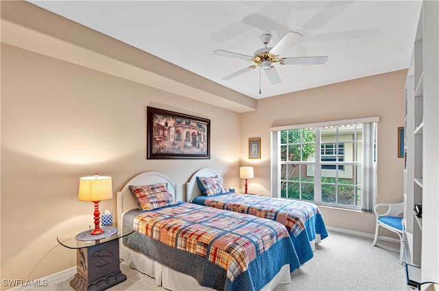 bedroom with carpet floors and ceiling fan