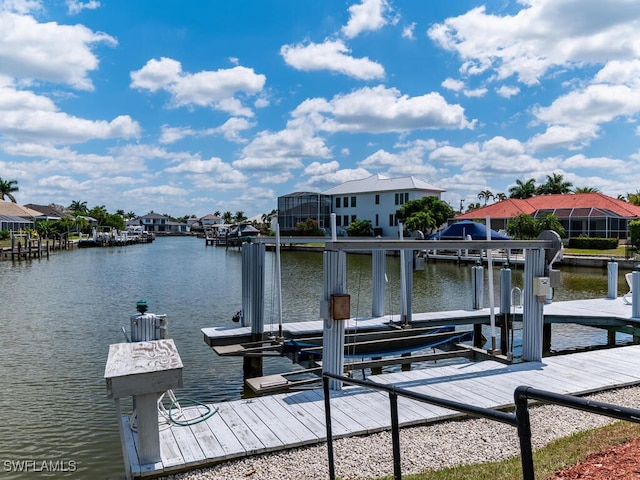 dock area with a water view